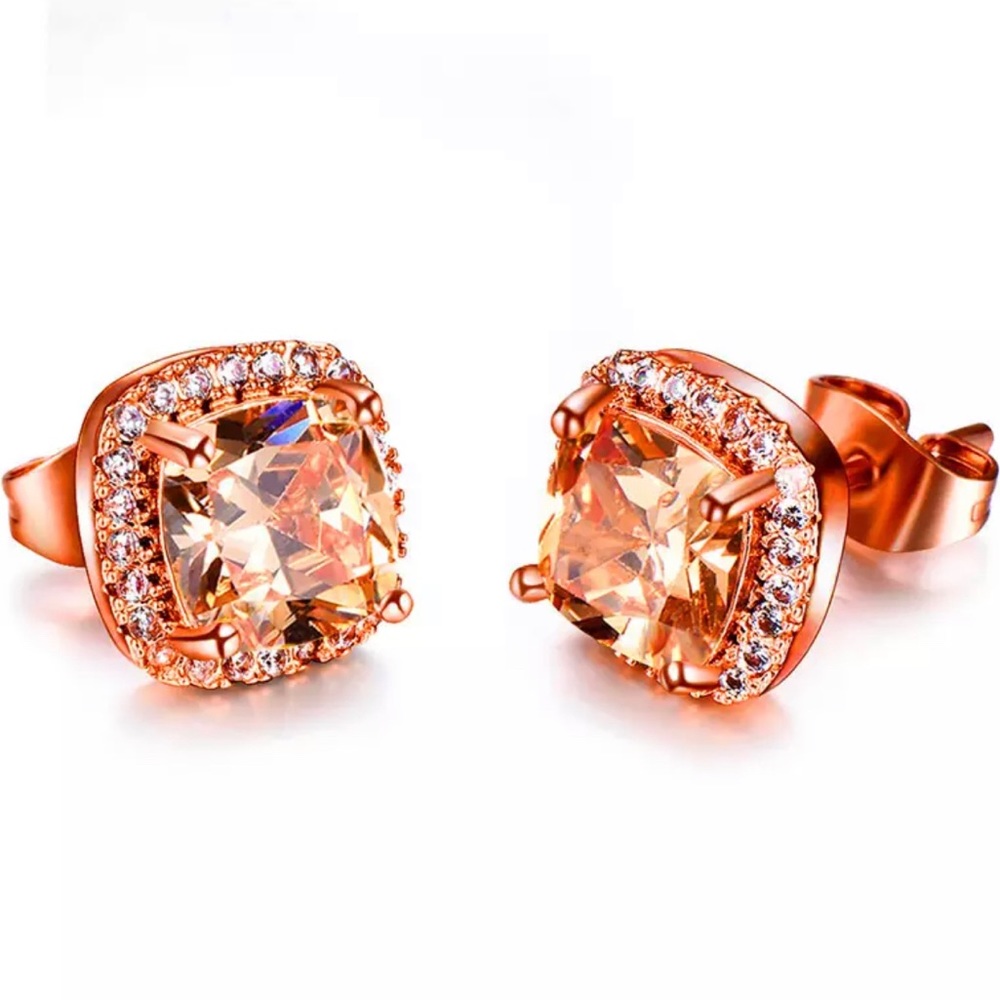 Rose Gold Halo Stud Earrings - Picture 5 of 5